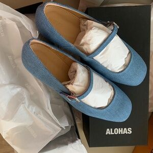 NEW Alohas Por Do Sol Leather Ballet Flats Denim Blue 38 US 7-7.5 NWT!